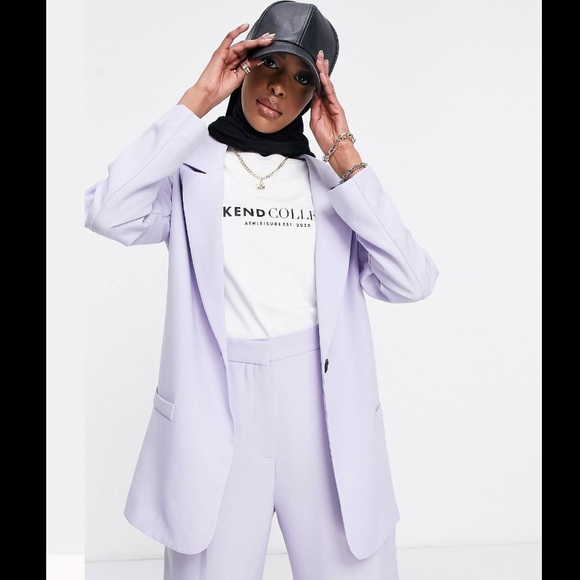 ASOS Jackets & Blazers - ASOS Design Mansy Single Breasted Padded Shoulder Suit Blazer in Lilac